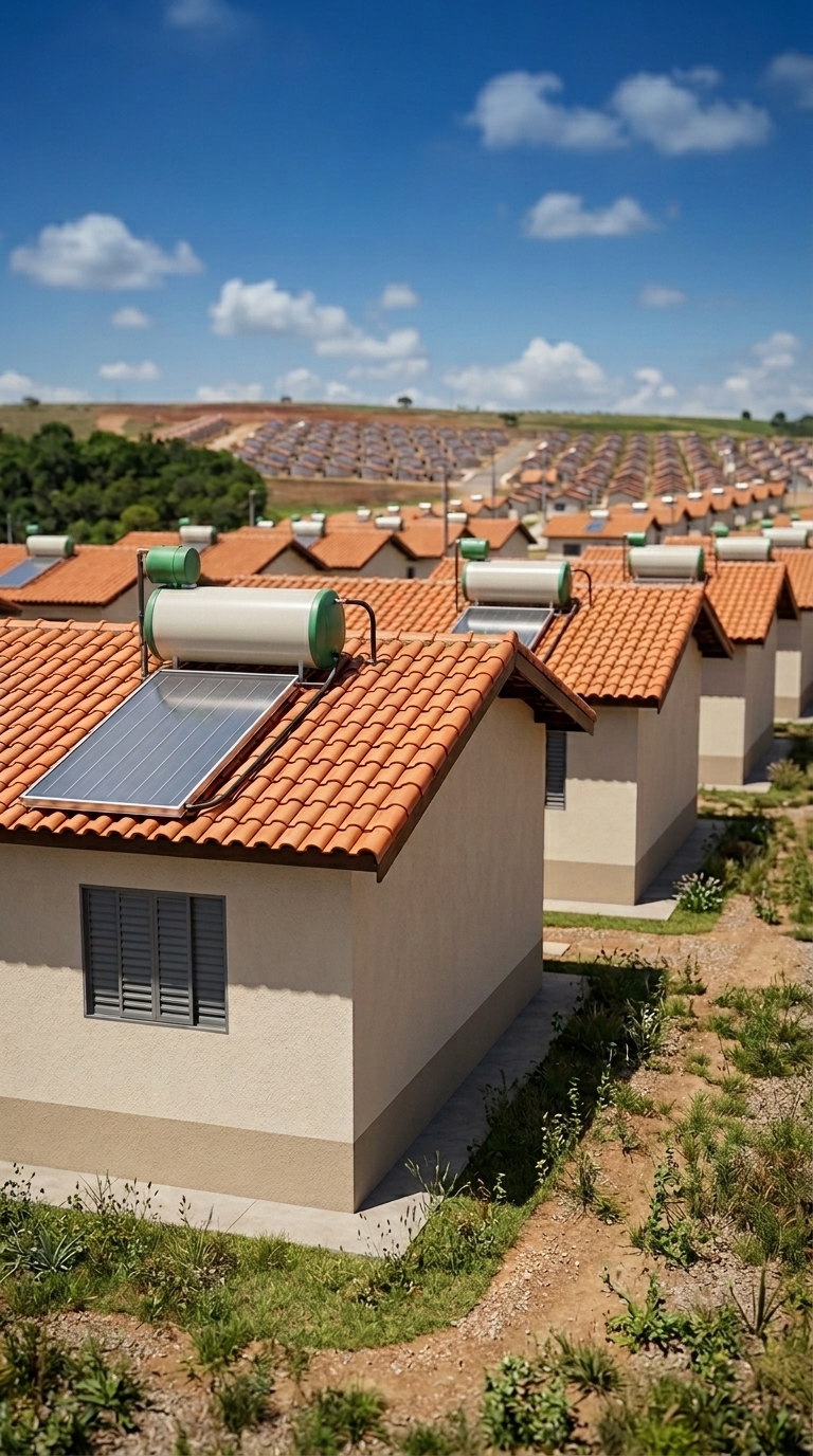 Telhados de casas com painéis solares